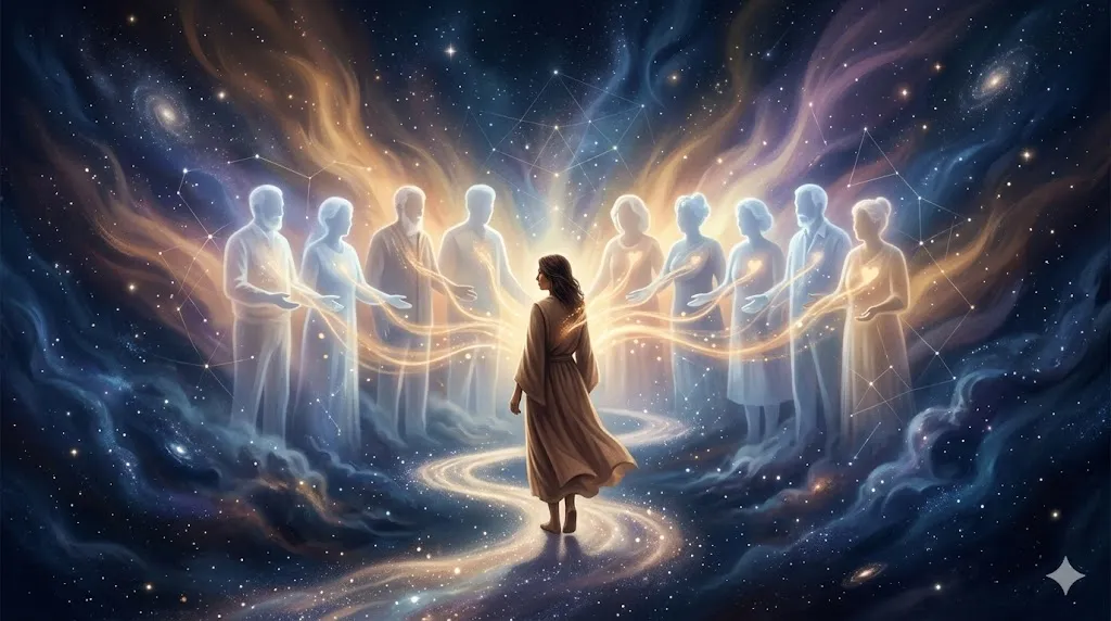 Женщина встречает светлых предков в космическом пространстве — системные расстановки и исцеление рода
